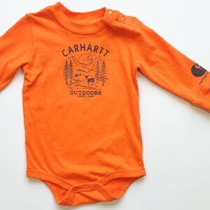 Carhartt Baby Onsie Long Sleeve Orange Outdoor Graphic & Logo NWOT 9 Month